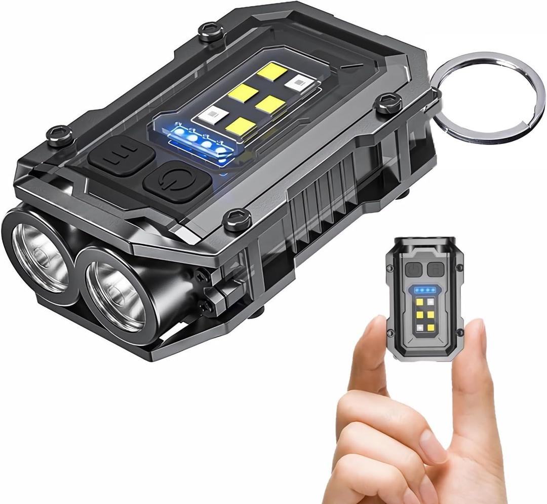 Clip on Flashlight Rechargeable Mini EDC Keychain Flashlight, Compact Pocket COB Light for Night Working, Running, Walking, Camping, Fishing, Hiking, Dog, USB C Charging Warning Flash Light