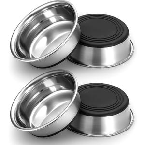 4PCS Stainless Steel Cat Bowls, Whisker Fatigue Friendly Shallow Kitten Dishes for Food Water Heavy Duty Non-Slip Silicone Rubber Bottom Base Metal Cat Plates for Small Dog Puppies