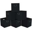Black Foldable Storage Cubes Bins, Fabric Storage Box Cubes Organizer Baskets with Dual Handles for Home Organizer,Set of 6,(Black)
