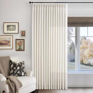 60 Inch Width Curtains 90 Inches Long Linen Curtains Pinch Pleated for Living Room Bedroom Natural Cream Non See Through Back Tab Hooks Rings Pinch Pleat 90 Inch Length Drape Patio Glass Door 1 Panel