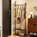 SOBIBO Wood Coat Rack Freestanding with Shelves & Hooks, 23.6inch, Walnut
