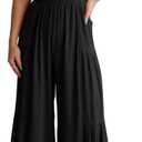 BLENCOT Jumpsuits for Women Summer Casual Loose Sleeveless Overalls Jumpsuit Ruffle Wide Leg Long Flare Pant Flowy Rompers (Small, Black)