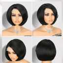 Quantum Love Straight Short Bob Wig Natural Black Side Part Layered Straight Bob Short Wigs for Women Synthetic Hair Glueless Realistic Hairline(Natural Black 10inch)