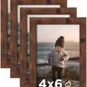 KINLINK 4x6 Picture Frame Rustic Brown Set of 4, Wooden Photo Frames with Plexiglass for 4x6 without Mat for Table and Wall Display
