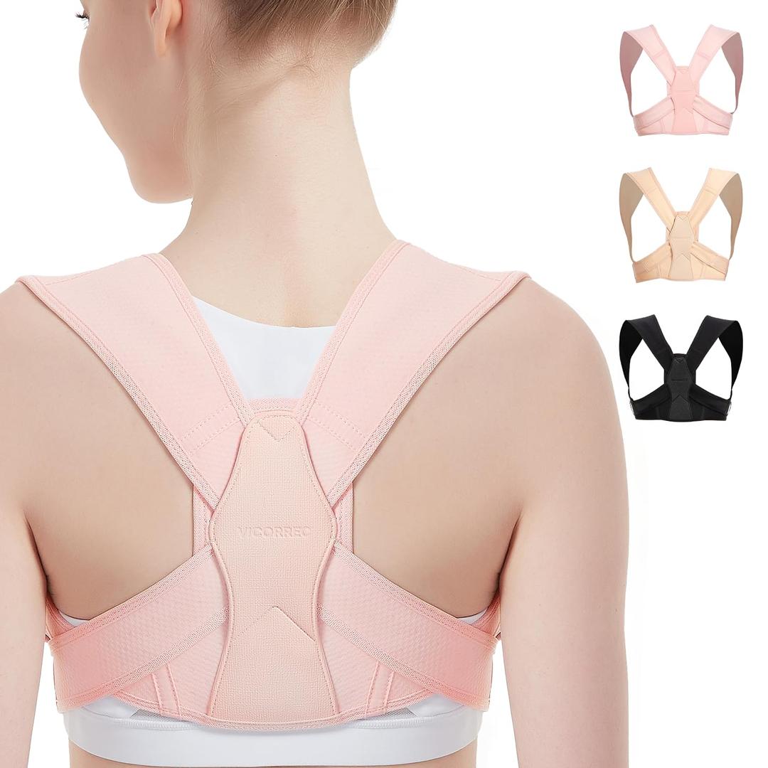 Posture Corrector for Women and Men, Adjustable Upper Back Brace for Clavicle Support and Providing Pain Relief from Neck, Shoulder, and Upper Back (S/M) (Small/Medium, Pink)