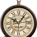 TIMESS Vintage Analog Alarm Clock, 4.3" Silent Non-Ticking Quartz Desk Clock with Roman Numerals, Battery Operated Table Clock for Bedroom, Living Room, Office, or Gift (White) (Brown)