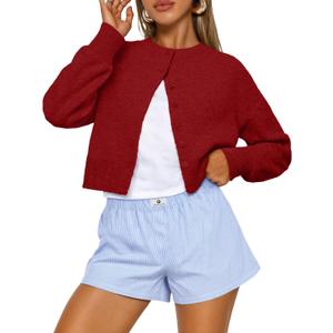 Trendy Queen Cropped Cardigan Sweaters for Women Lightweight Y2k Fall Outfits Spring Fashion Clothes 2026 (Medium, Red)