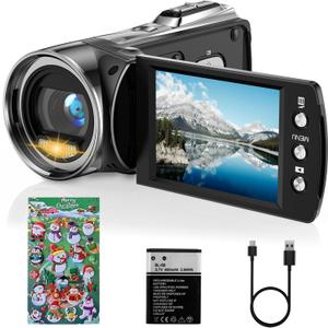 Video Camera Camcorder HD 2.7K 36MP Kids Camcorder Vlogging Camera for YouTube TikTok Digital Video Camera Recorder,Christmas Stickers,8X Digital Zoom Camera for Kids (Black)