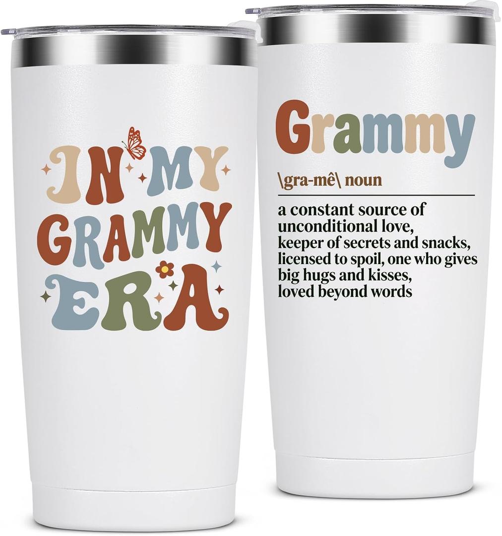 Tumbler with Lid & Straw - Unique Grammy Gift for Birthday, Christmas, Mother's Day - Stainless Steel Vacuum Insulated Cup with Straw Brush, Perfect Mom Gifts for Women