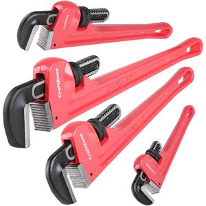4Piece Aluminum Pipe Wrench Set (10Inch, 14Inch, 18Inch, 24Inch), Heavy-Duty Adjustable Straight Plumbing Wrenches, Drop-Forged Jaws, Lightweight Design, Versatile for Plumbing & Home Repair