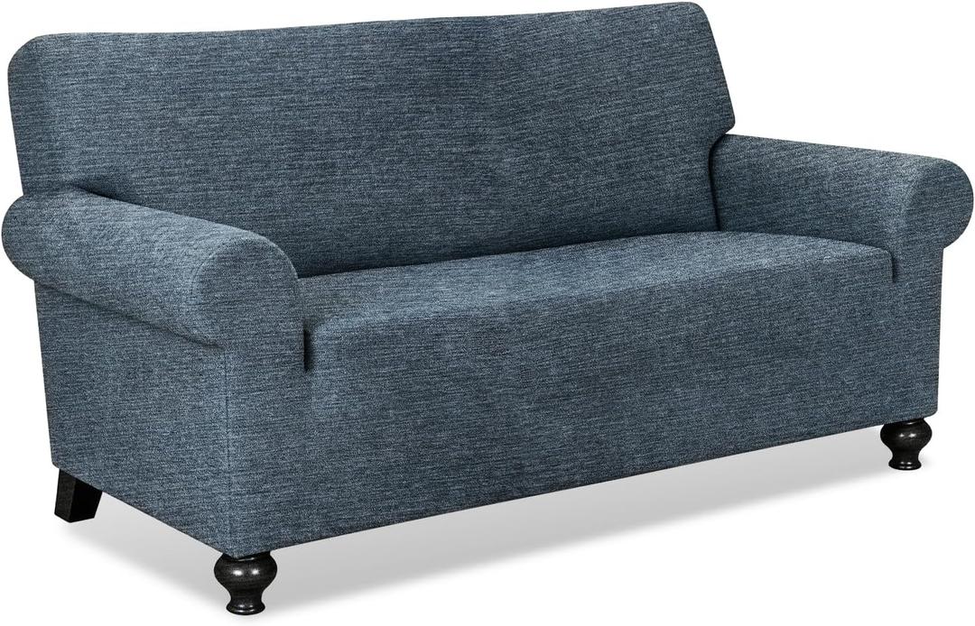 URBANLIFE 1-Piece Stretch Sofa Slipcovers for 2 Cushion Loveseat Couch, Super Stretch Non-Slip Sofa Cover with Elastic Bottom, Machine Washable Furniture Protector for Kids & Pets, Dusk Blue Gray