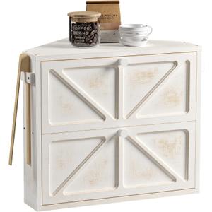 WOWLIVE Vintage Corner Bread Box for Kitchen Counter, Double-Layer Bamboo Bread Storage Bin, Large Capacity Rustic Farmhouse Bread Holder, Breadbox Organizer for Cabinet (White, Medium)