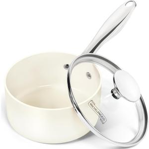 MICHELANGELO 1 Quart Saucepan with Lid, Nonstick Sauce Pan with Non-Toxic Ceramic Coating, Cream Sauce pan, 1 Qt Saucepans, Oven Safe (White)