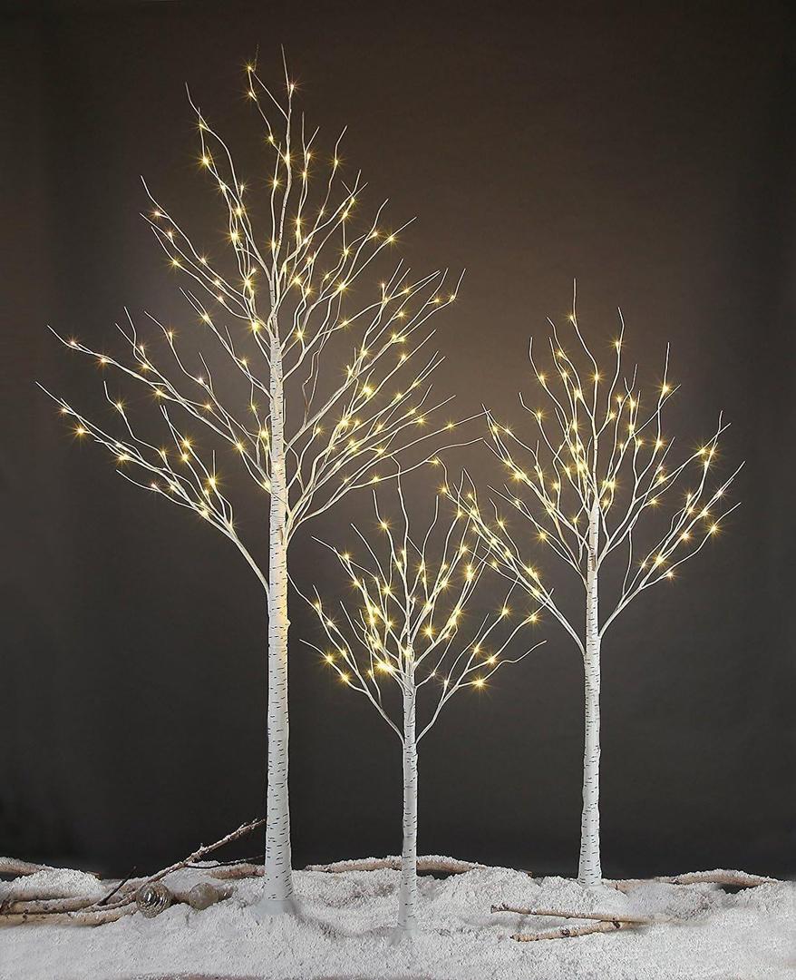LIGHTSHARE LED Birch Tree Light Set - 4ft, 6ft, 8ft Trees with Warm White Lights - Indoor Outdoor Christmas Wedding Party Decorations (3-Pack)