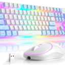 MageGee V550 Wireless Gaming Keyboard and Mouse, 2.4G Full-Sized RGB LED Computer Keyboards with Transparent Shell, Rechargeable Quiet Cordless Mouse & Keyboard Combo for Laptop/PC (Blue & White)