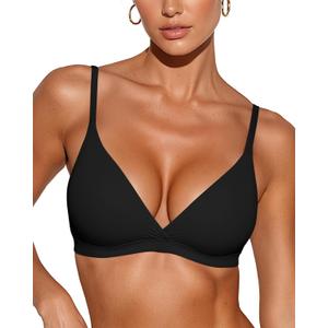 Wireless Triangle Bralettes for Women Plunge Unlined Bras No Underwire Comfortable Unpadded Everyday Tshirt Bra (Medium, Black)