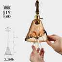 Modern Amber Glass Pendant Light, 6"x11.5" Floral Bell-Shaped Hanging Light with Wood Handle & Brass Cap, 15"-72" Adjustable Line, E26 Socket Golden Amber Morning Glory