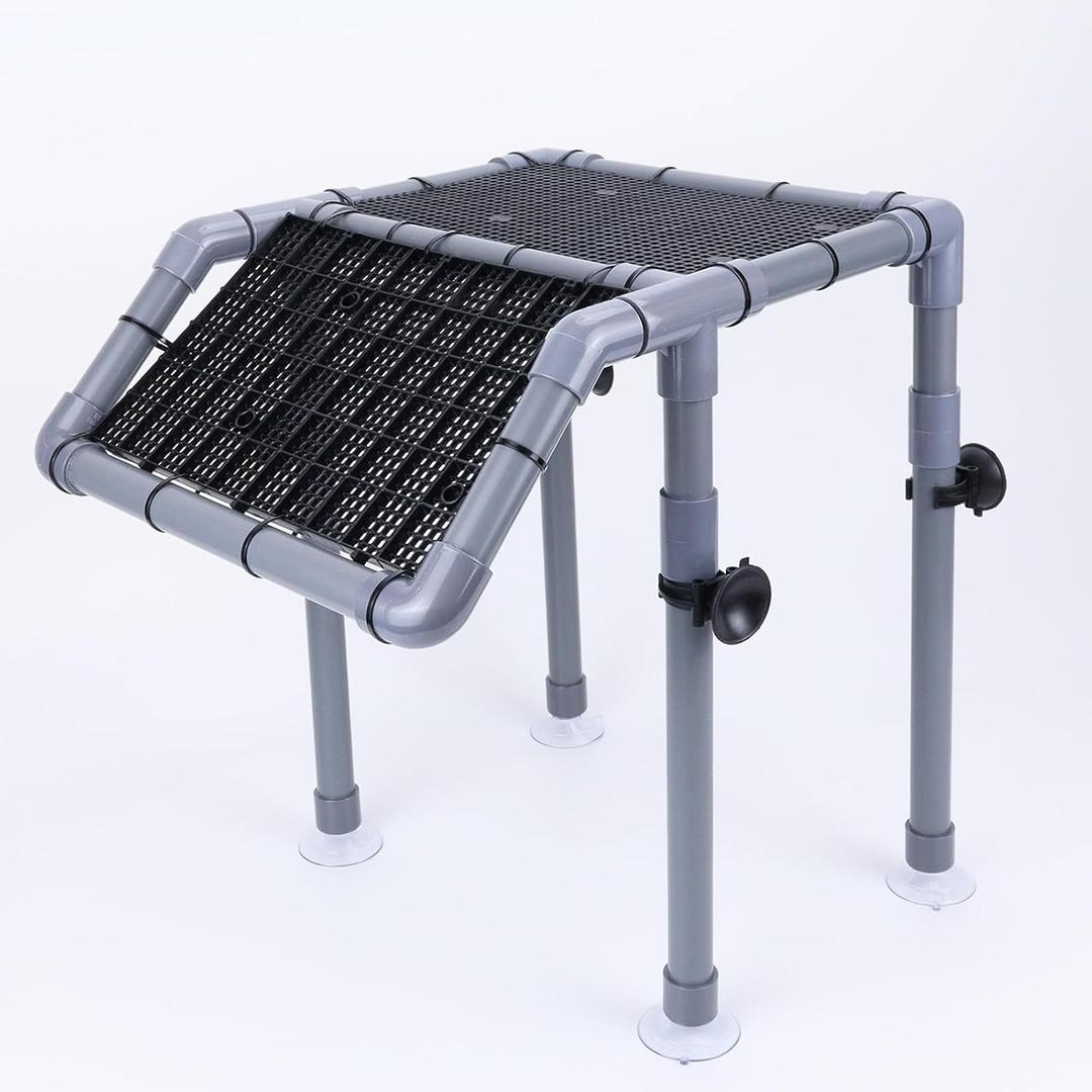 MLONDHSU Large Standing Turtle Basking Platform, 10.8" Width Aquatic Resting Area, DIY Ramp with PVC Pipes and EggCrate Suction Cups, Turtle Tank Accessories