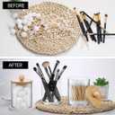 3 Pcs Cotton Swab Ball Pad Holder, 10 Oz Clear Holder Dispenser Containers for Bathroom Organizers and Storage with Bamboo Lids and Tray