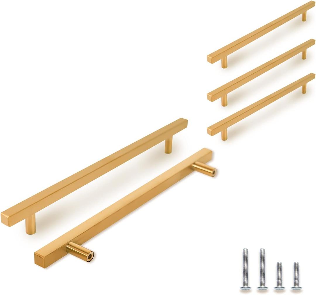 TooCust 5 Pack Brushed Brass Kitchen Cabinet Handles, Cabinet Pulls with 7-1/2 Inch (192mm) Hole Centers, Gold Dresser Handle with Brushed Finish, Modern Furniture Drawer Knobs