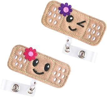 2Pcs Brown Nurse Badge Holder Reel,26 inch Retractable Cord,Cute Bandaid Badge Clip,ID Badge Holder with Alligator Clip,Badge Holders for Office and School Identification Badges and Supplie