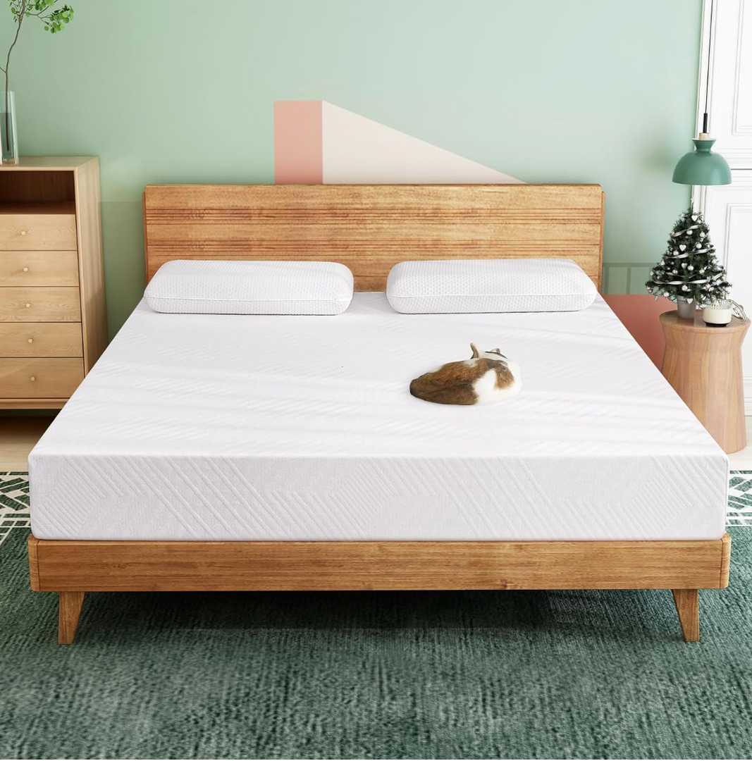 Airdown Full Mattress, 8 Inch Green Tea Memory Foam Mattress for Cool Sleep, Medium Firm Supportive Mattresses for Pressure Relief, CertiPUR-US Certified, Mattress in A Box, Made in USA, White