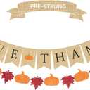 Give Thanks Burlap Banner with Pumpkin Maple Leaves Sign Garland, Happy Fall Thanksgiving Banner for Thanksgiving Fireplace Decoration Rustic Wall Harvest Outdoor Home Office Hanging Decor