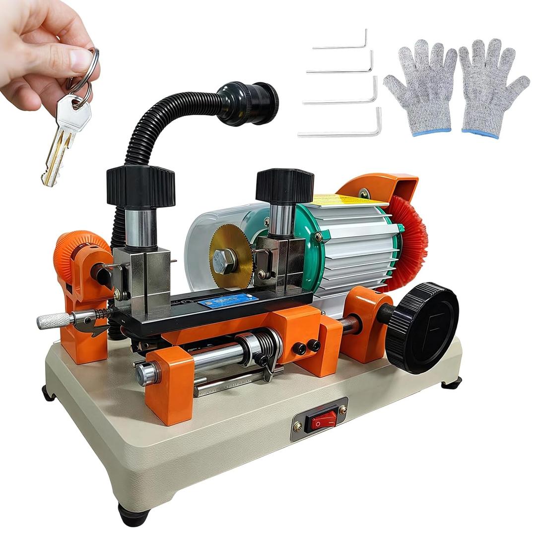 110V Upgraded Horizontal Key Cutter Cutting Machine with Brush, Car Keys Maker Tool, Metal Slotting Machines Efficient for Locksmiths & Hardware Stores