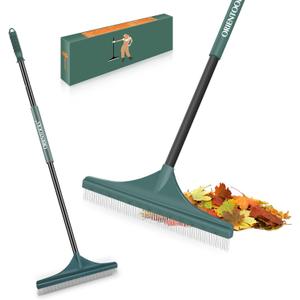 ORIENTOOLS Foldable Artificial Turf Rake - 51" Turf Rake for Artificial Grass - Steel Handle Artificial Grass Rake - Carpet Rake for Cleaning Leaves from Lawns and Pet Hair from Carpets