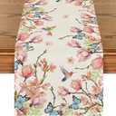 Artoid Mode Flowers Bird Butterfly Spring Table Runner, Seasonal Kitchen Dining Table Decoration for Home Party Decor 13x72 Inch