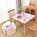 Spring Pink Flower Fitted Tablecloth with Elastic for 34x34 inch Square Folding Tables Washable Stretchy Spandex Card Table Covers Cloth Floral Fabric Table Cloths Not Vinyl