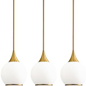 Pendant Lights Kitchen Island: 3 Pack Gold Light Fixture Modern with Frosted Glass - 10 Inch Mid Century Globe Kitchen Lighting Fixtures Ceiling for Foyer Bedroom (Gold & Milky White)