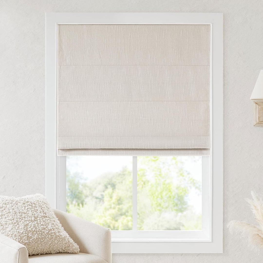 Madison Park Cordless Roman Shades, Blackout Window Blind Privacy Window Shades, Thermal Insulated Cordless Window Treatment for Bedroom, Living Room, Quincy, Single Panel 35" W X 64" H Linen