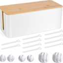 Cable Management Box - Wooden Style Cord Organizer Box to Hide Wires & Power Strips | Desk Computer Cable Organizer Box | Safe ABS Material | 12.6" (L) x 5.3" (W) 4.9" (H) | for Home & Office - White (Medium)