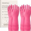 Gennethly Rubber Dishwashing Gloves, 2 Pairs, Reusable Cleaning Dish Gloves for Kitchen, Non-Slip, Waterproof Dish Washing, Long Cuff for Woman (Red, Medium)
