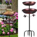 Metal Bird Bath for Outside, Rustproof Outdoor Bird Feeder, 45" Vintage Metal Birdbath with Reinforced 5-Prong Base for Garden and Patio Decor, Double Bowl Design