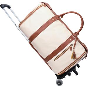 Rolling Garment Bag for Travel, 3-in-1 Convertible Carry On Garment Duffle Bag with Wheels, Waterproof PU Leather No Wrinkle Suit Bag for Business Trip, Wedding, Overnight White