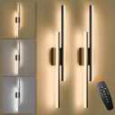 LED Wall Sconce Set of 2 Black Remote Modern LED Vanity Lights Set of 2 Indoor Wall Light Fixtures for Living Room, Dimmable Wall Sconce for Bedside Bedroom Bathroom, 31.5inch 2 Pack, 32 inches