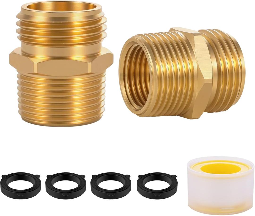 Ceaeso 3/4" GHT male thread x 3/4" NPT male thread fitting or 1/2" NPT female thread, Solid brass garden hose fitting, adapter, industrial metal brass garden hose to tubing connection (2-pack)