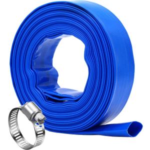 DAVCO 1.5" x 100 ft Pool Backwash Hose, Heavy Duty Reinforced Blue PVC Lay Flat Water Discharge Pump Hoses For Swimming Drain Pools and Clean Filters,with 1 Clamp