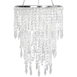 Acrylic Chandelier Shade, Ceiling Light Shade Beaded Pendant Lampshade with Crystal Beads and Chrome Frame for Bedroom, Wedding or Party Decoration, Diameter 8.7'' 3 Tiers