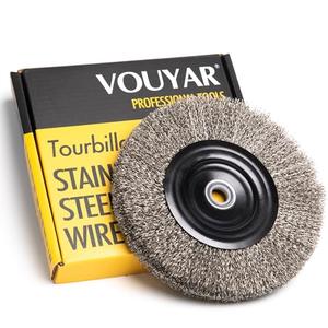 Vouyar 6 Inch Stainless Steel Wire Wheel for Bench Grinder with 1/2-Inch and 5/8-Inch Arbor, .012" Stainless Steel Wire