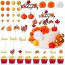Guiqulai 42 Pcs Fall Cake Decorations Set, Thanksgiving Pumpkin Leaf Cake Toppers with Balls Flowers for Wedding Bridal Shower Birthday Party Decor