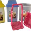 Pickle Storage Container with Strainer (3 Pieces) with Lift, Drain and Store Condiment Food Saver Jar with Snap Lid | 40.6 oz, 7.5" H x 4.25" W x 4.25" L Pink, Yellow, Blue