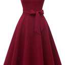 DRESSTELLS Women's Cocktail Dresses, Formal Wedding Guest Modest Church Vintage Tea Party Midi Evening Dress (Large, Burgundy)