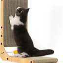 FUKUMARU Cat Scratcher, 18.9 Inch L Shape Cat Scratch Pad, Vertical Cat Scratcher Wall Mounted, Cat Scratching Cardboard with Ball Toy for Indoor Cats
