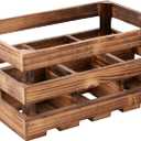 Rustic 6 Bottle Wood Wine Racks Countertop, 13 x 8 inch Burning Finished Bottle Caddy, Handmade Farmhouse Wooden Wine Crates, Bottle Holder Decorative for Milk, Gifts for Wine Lovers, 13.6" X 8.5" X 6.7"