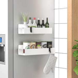 2 Pack Magnetic Spice Storage Rack Organizer for Refrigerator and Oven, White Fridge Organizers and Storage
