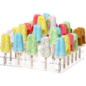 Gejoy Cakesicle Stand 3 Tiers Display Acrylic Ice Pop Stand Reusable Lollipop Holder with 50 Wood Ice Cream Sticks Phillips Screwdriver for Dessert Table Birthday Wedding Baby Shower Parties