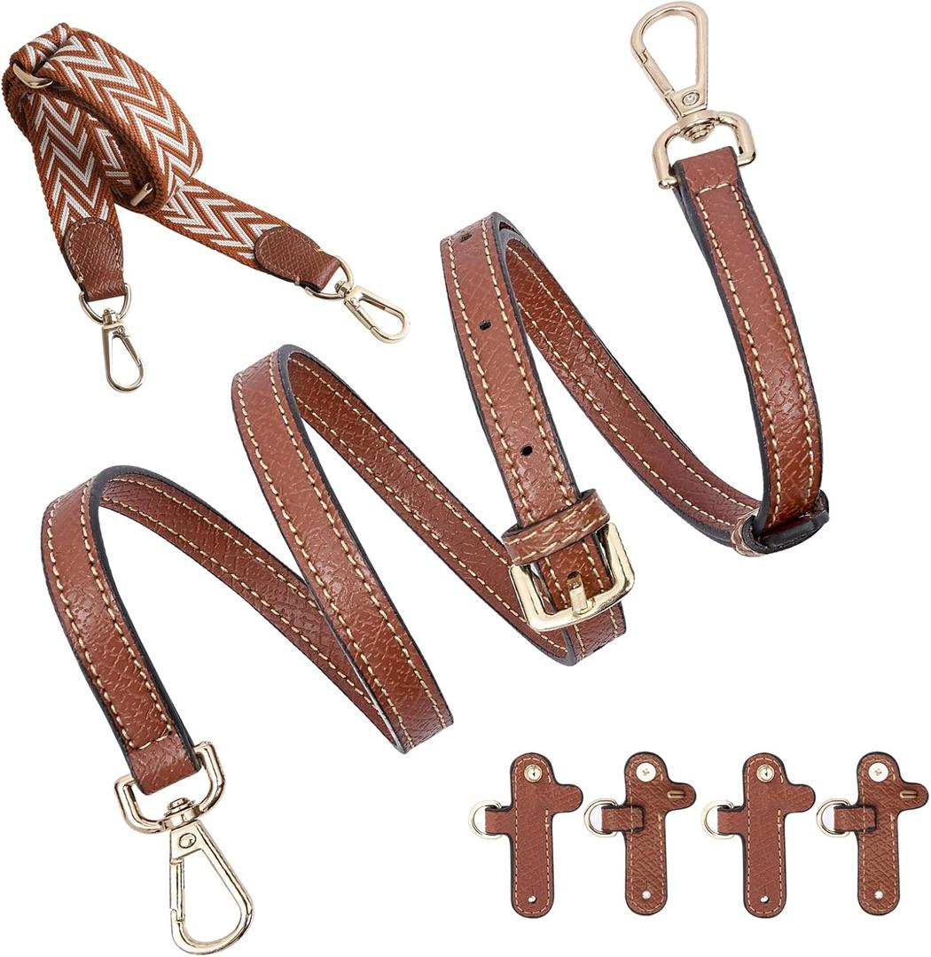 Leather Adjustable Shoulder Purse Strap Kit Replacement with Wide Belt Canvas Handbag Crossbody Strap for Longchomp Mini BagBrown Gold